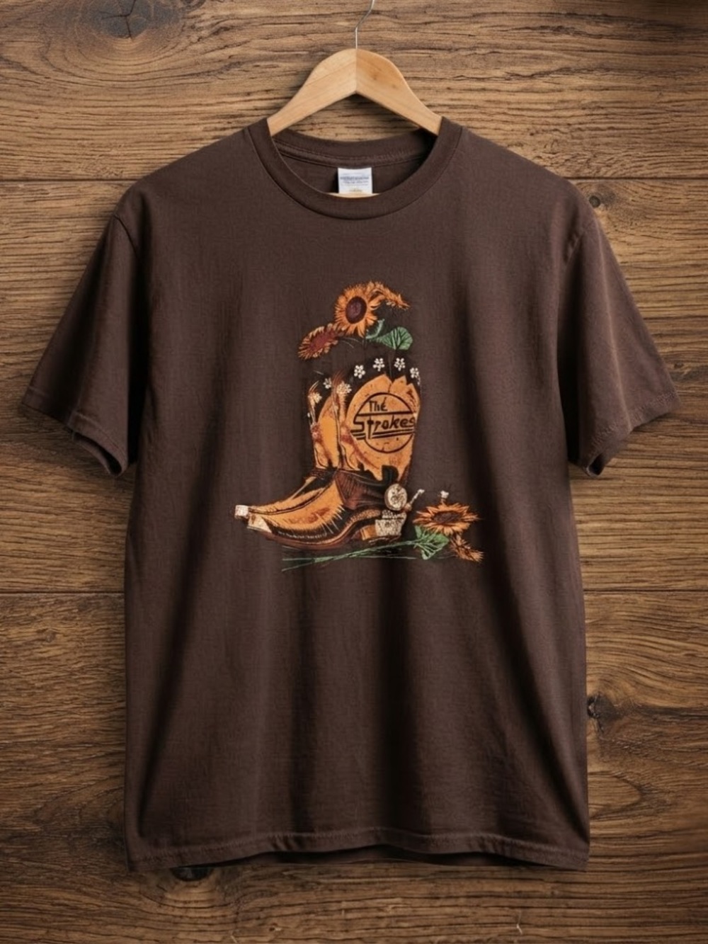 The Strokes Cowboy Boots Sunflowers Western Indie Rock Band T-Shirt
